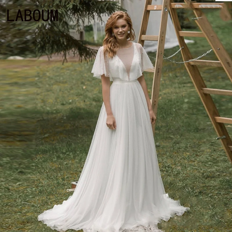 

TIXLEAR Ivory A-LINE Scoop Sweep Train Tulle Pastrol Wedding Dress 2023 Elegant vestido de noiva brautkleider robe de mariée