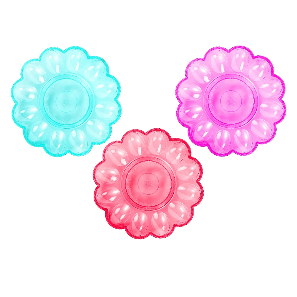 

3 Pcs Plastic Egg Plate Cupcake Toppers Dessert Easter Tray Deviled Carrier Vintage Fridge Serving Platter