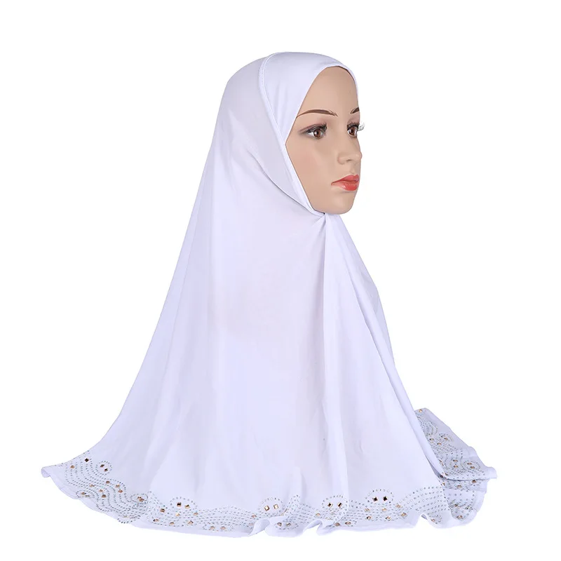 H001 high quality medium size 70*70cm muslim amira hijab with rhinestones pull on islamic scarf head wrap  muslim fashion