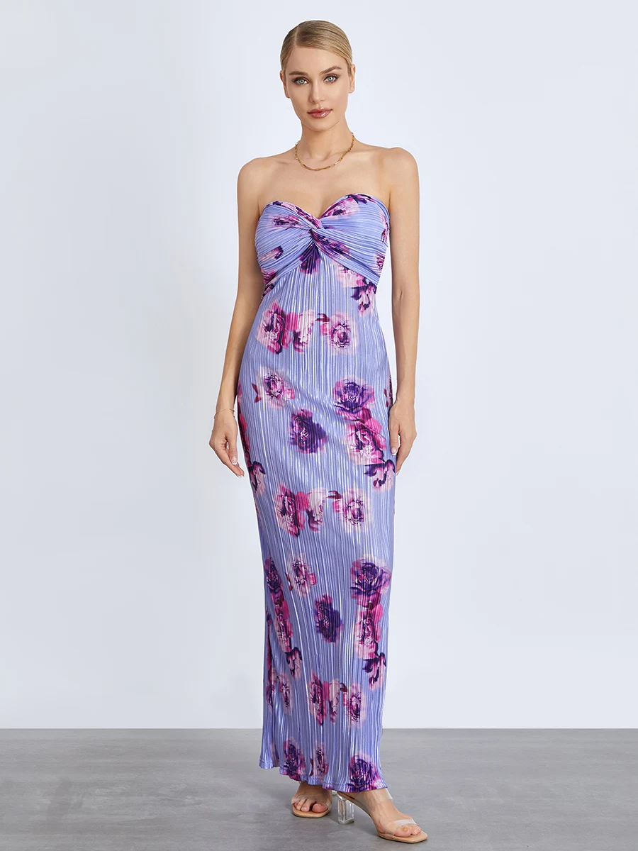 

Новинка, модное женское цветочное деловое платье, облегающее вечернее платье без бретелек с рюшами для свадебного коктейля, женское платье