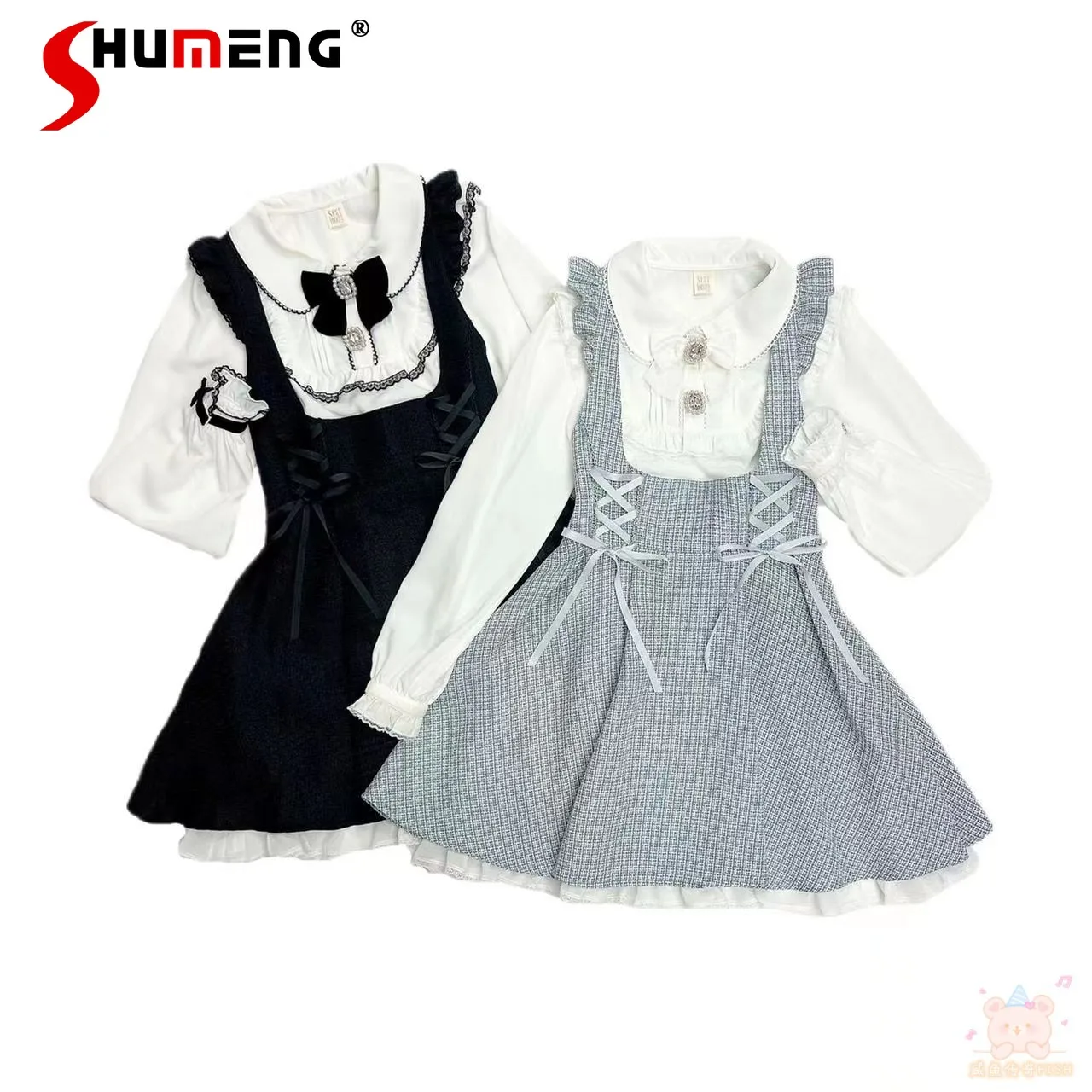 

Милое Платье на бретельках с бантом в японском стиле Лолита осень 2023 Новинка милое платье на бретельках без рукавов с помпоном из волос