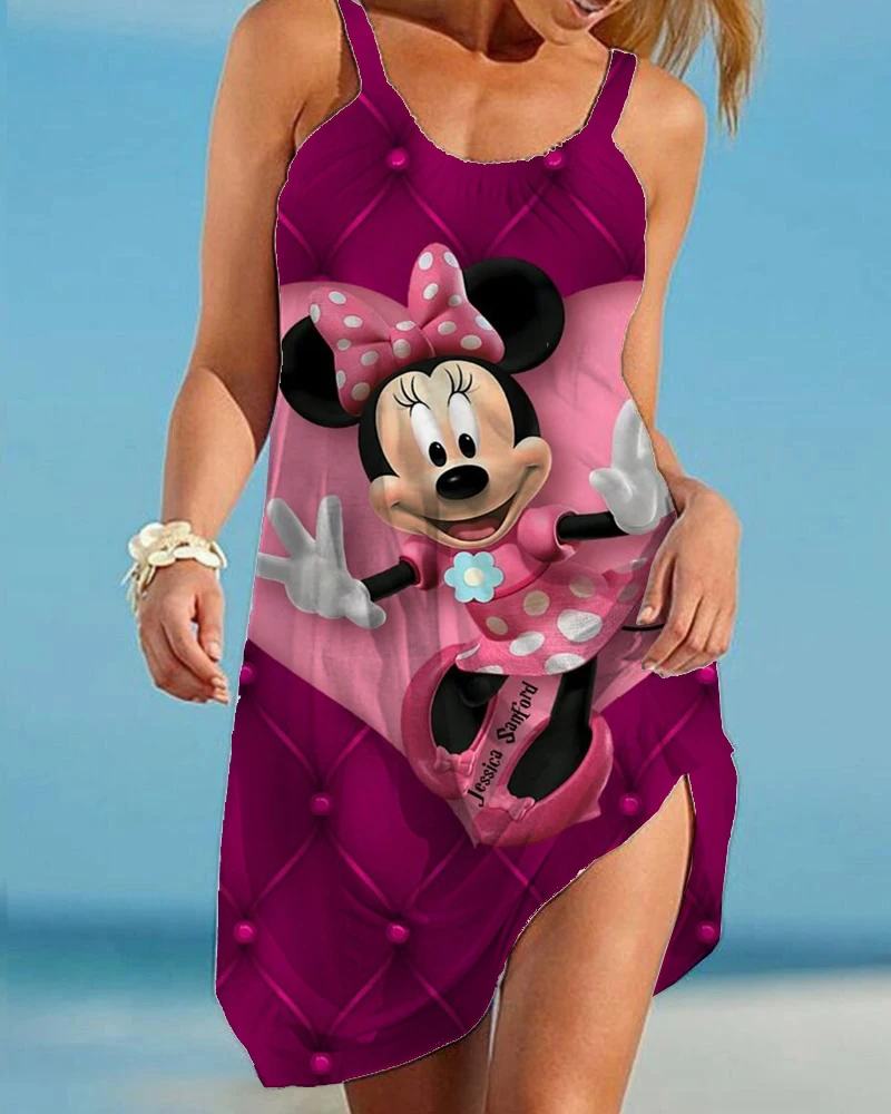 Летняя ночная рубашка с принтом Диснея женское модное пляжное платье на бретелях