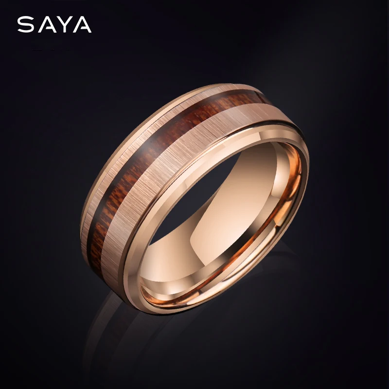 Tungsten Carbide Rings for Men Inlay Hawaiian Wood Fashion Engagement Wedding Bands Anniversary Jewelry Gift,Free Shipping
