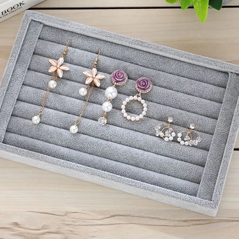 

Soft Velvet Jewelry Display Tray Ring Earrings Organizer Holder Rack Showcase Plate Fashion High-grade Jewellry Storage Box Case