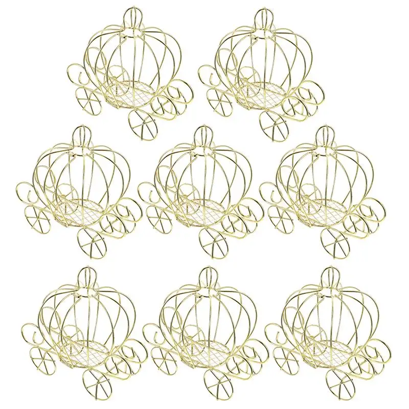 

8pcs Creative Pumpkin Carriage Decor European Style Wedding Hollow Carriage Candy Box Pumpkin Cart Metal Candy Box