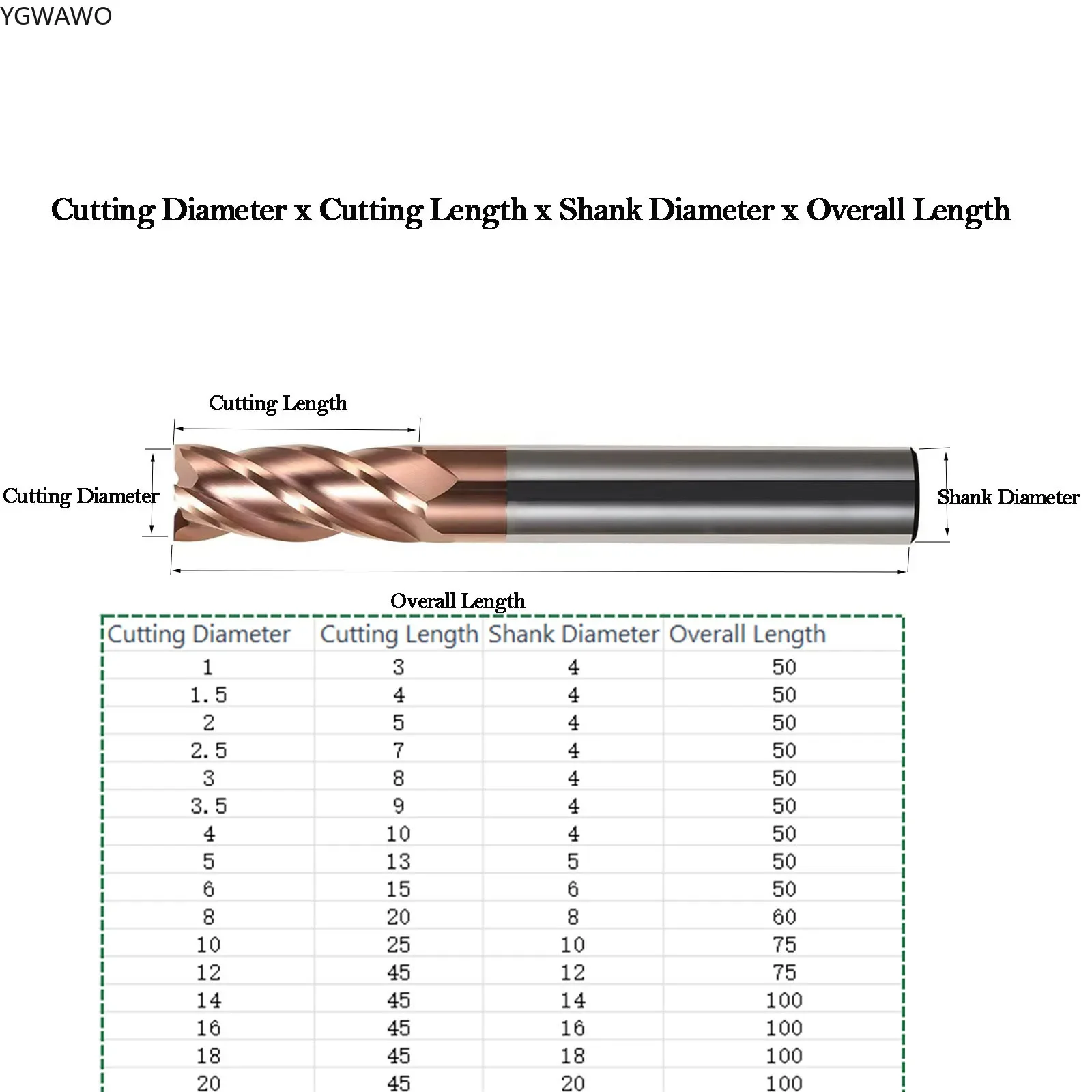 Концевая фреза HRC55 ° с 4 канавками TCT 1/2/3/4/5/6/8/10/12/14/16/18/20 мм металлическое