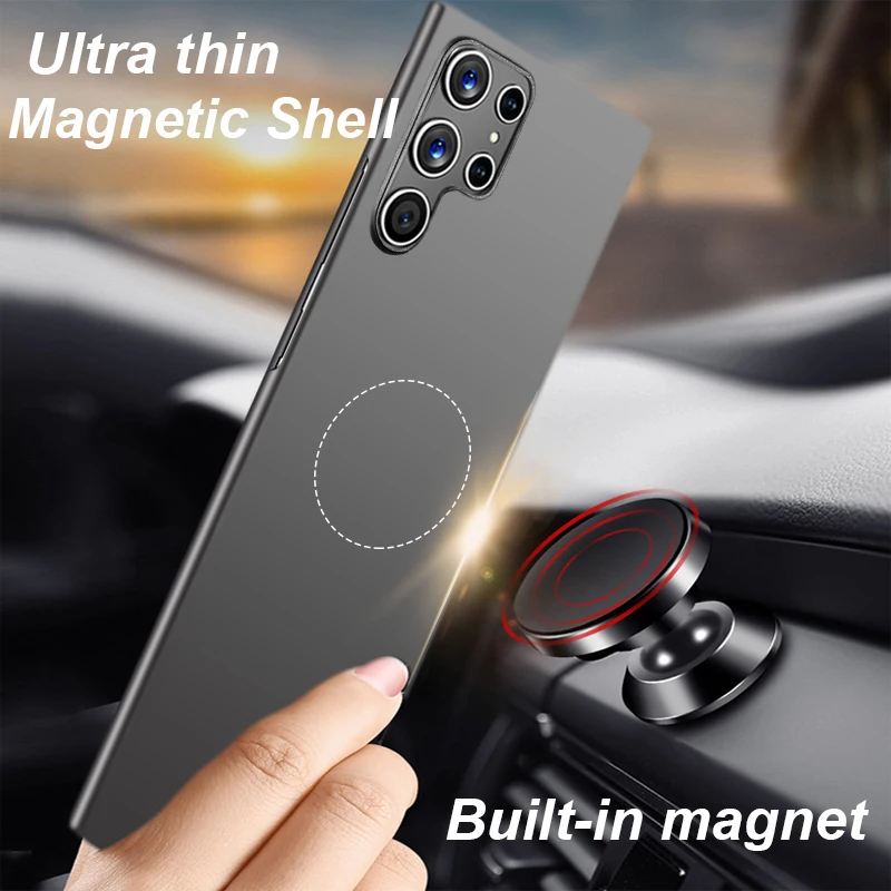 Case S22 Ultra 5g s22ultra S22 plus Silm Magnetic Car Holder Hard Cover For Samsung Galaxy S22 Ultra 5g Plus S22 Matte Case