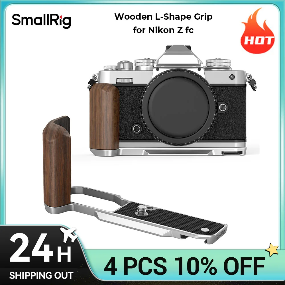 Фото Деревянная L-образная ручка SmallRig для Nikon Z fc, встроенная быстросъемная опорная пластина Arca-Swiss, черная, серебристая, можно выбрать 4803. №1