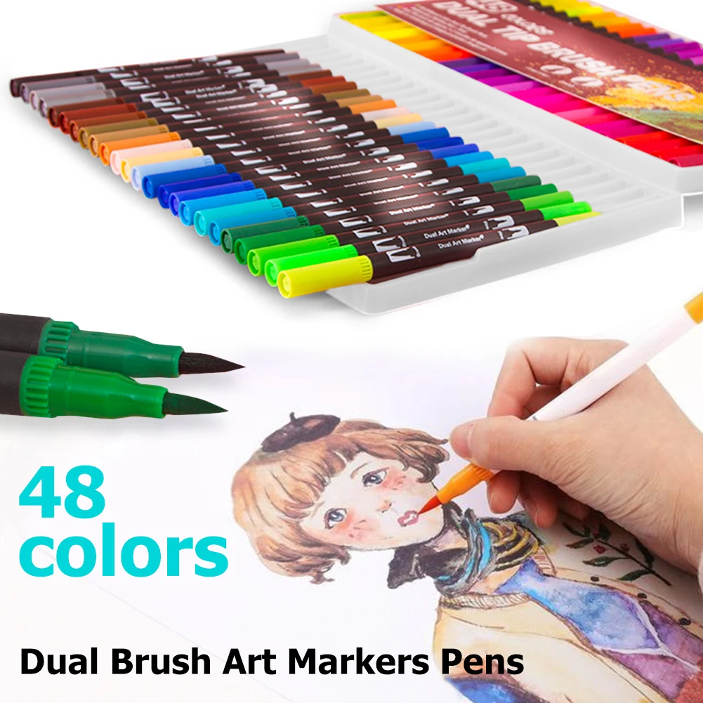 

Fine Liner Dual Tip Brush Pen Art Marker Pens Supply Drawing Painting Watercolor for Painting Portable Accessories