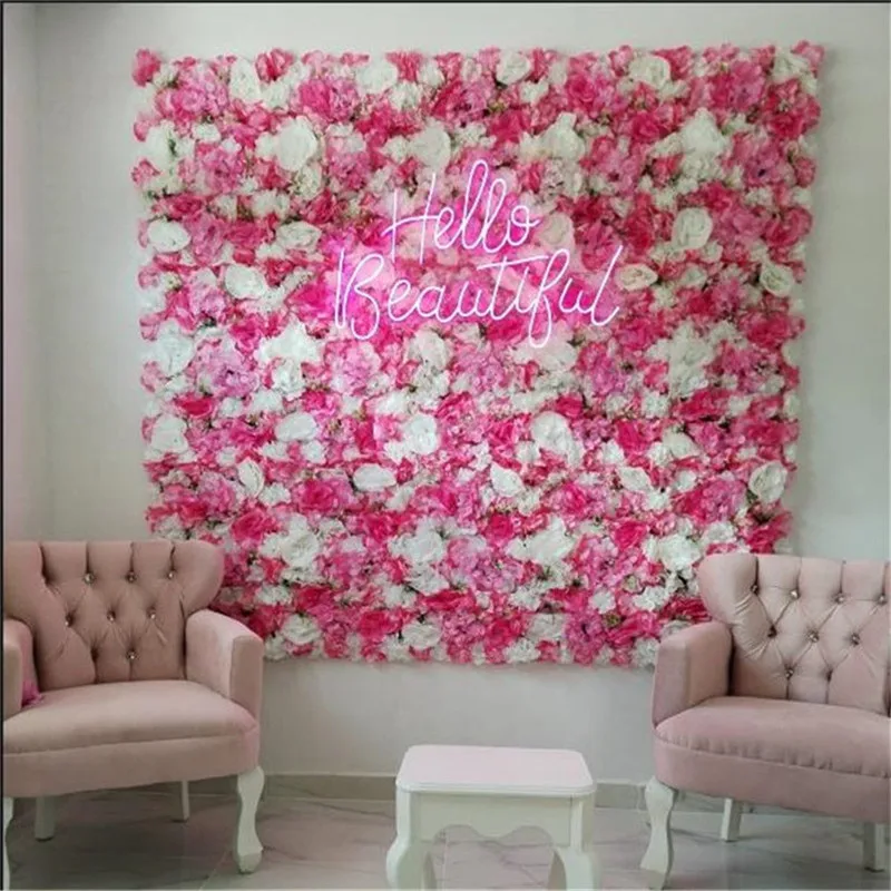 

Artificial Flower for Wedding Decoration Flower Wall BabyShow Wedding Christmas Home Backdrop Decor Pink Silk Rose Flower Wall