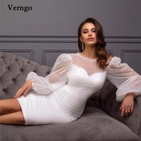 verngo new vintage white short wedding dresses dotted tulle puff long sleeves round neck bride party dress women formal gown