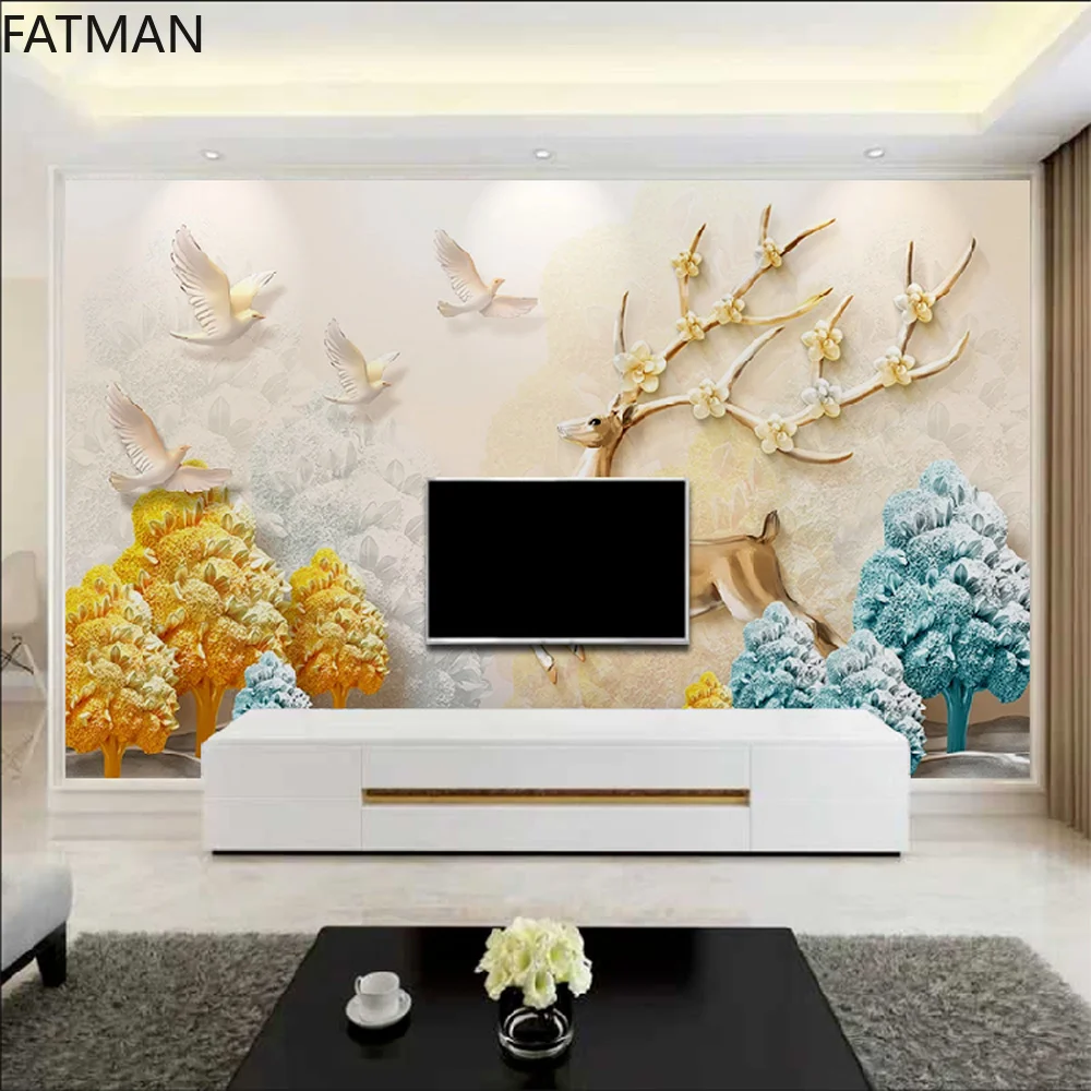 

FATMAN Custom Nordic Geometric Modern Minimalist Background Wallpaper Matte Living Room 3d Elk Mural Waterproof Canvas Dropship