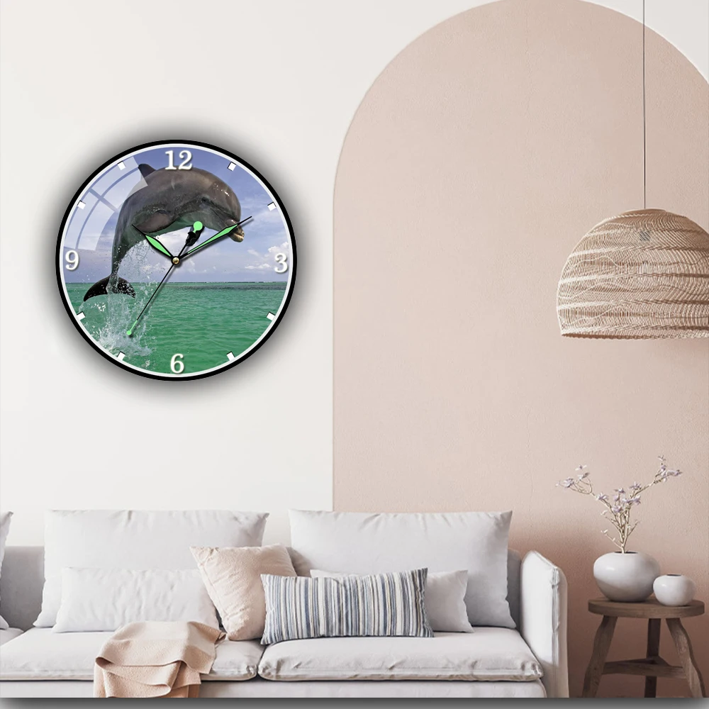 

Ocean Dolphin Whale Round Wall Clock Creative Home Decor Living Room Silent Wall Clocks Hanging Watch