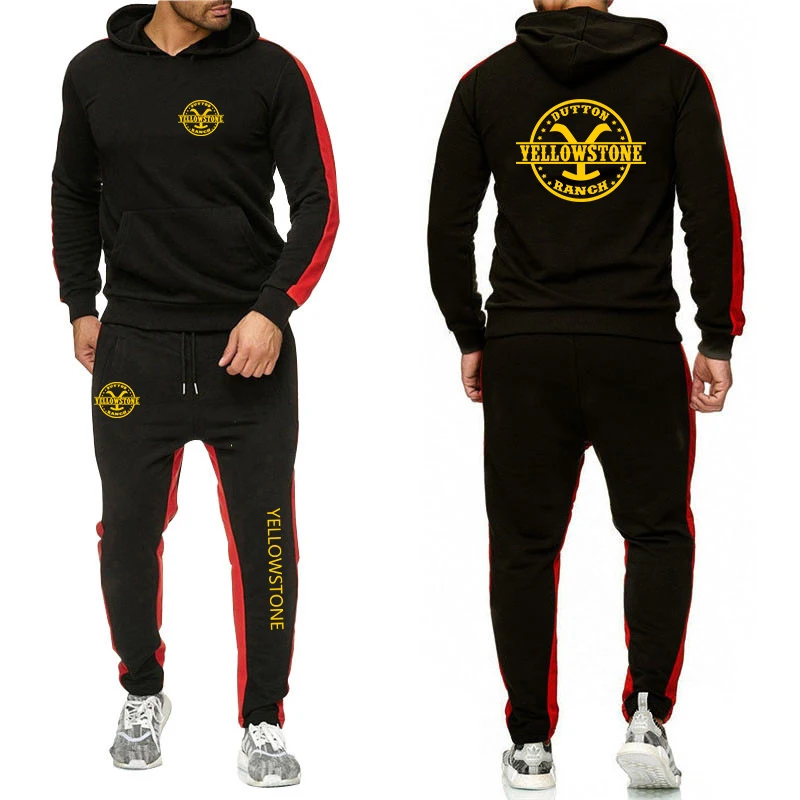 

Movie Yellowstone Dutton Ranch Men's New Print Hoodie Tracksuit Autumn Winter Cotton Fleece Warm Hoodie Tops+Pant Set Sportswear