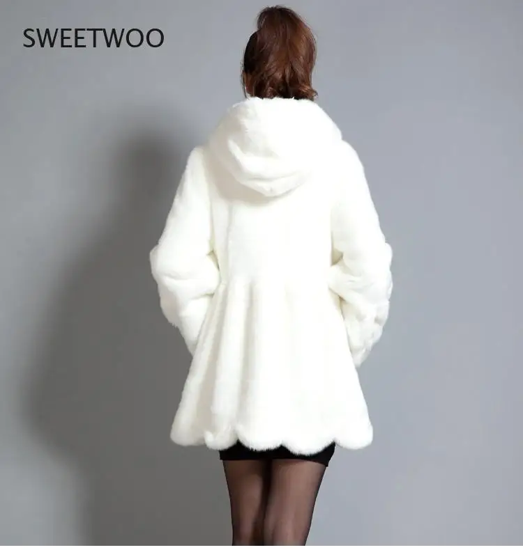 2022 Women Full Sleeve Warm Winter Fluffy Fur Jacket Female Overcoat Loose Fit Hooded Whole Skin Fake Rabbit Fur Coat Fashion