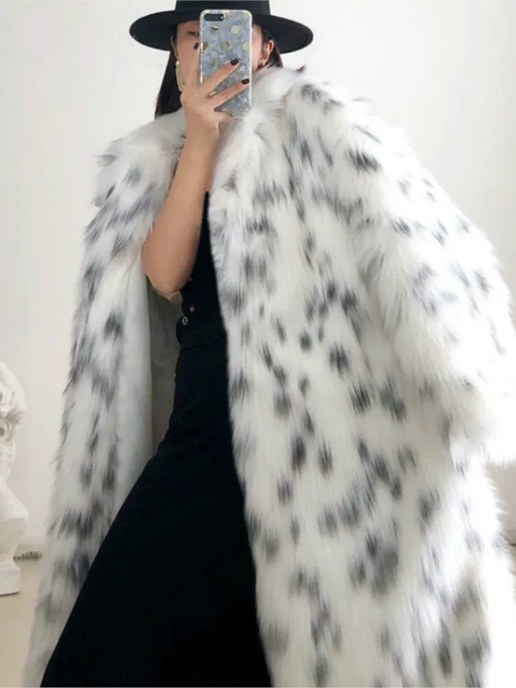 2022 Women Winter New Faux Fox Fur Coat Lady Casual Snow Leopard Print Fur Jacket Female Thick Warm Mid-long Plush Outerwear