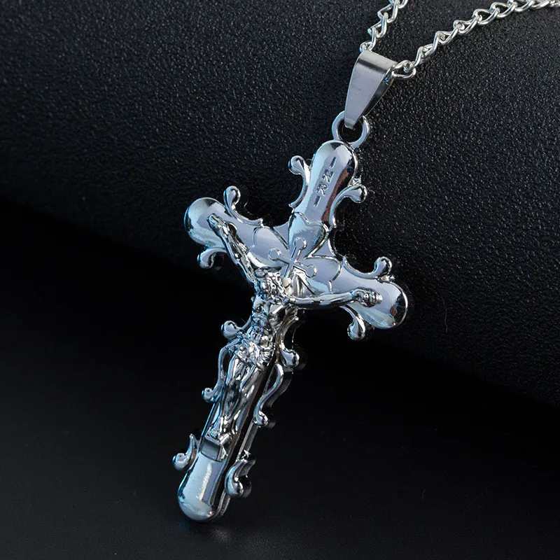 

2021 New Jesus Cross Stainless Steel Pendants Necklaces Long Chain Punk Hip Hop Chains Necklace For Men Jewelry Gifts Wholesale