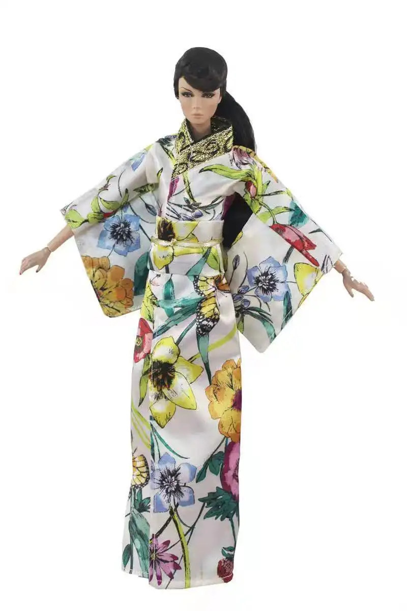 

30cm Cosplay Japanese Robe Floral Princess Dress For Barbie Doll Clothes Outfit Traditional Kimono Long Yukata 1/6 Accessory Toy