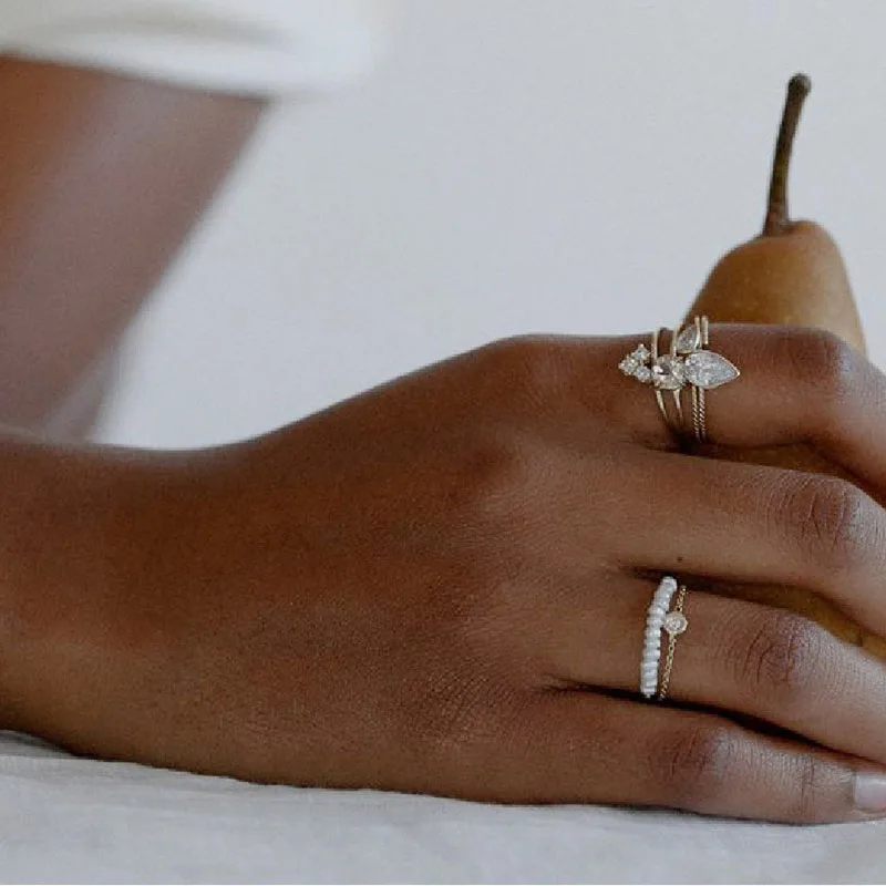 

Baroque Freshwater Irregular Pearl Ring Set For Women Vintage Natural Stone Asymmetrical Gold Color Chain Rings For Friend Gift