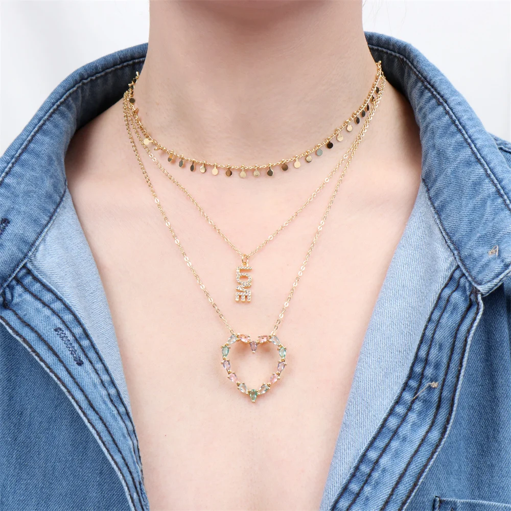 

Модное многослойное ожерелье золотого цвета с цепочкой для женщин, высококачественное роскошное ожерелье с подвеской в виде сердца из цирк...