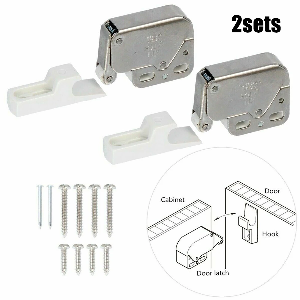 

2pcs Snap Lock (with Screws) SPRING-LOADED MINI TIP CATCH CARANT/SHIFT/DOOR CABINET LATCH With Mounded Nylon Roller & Keeper