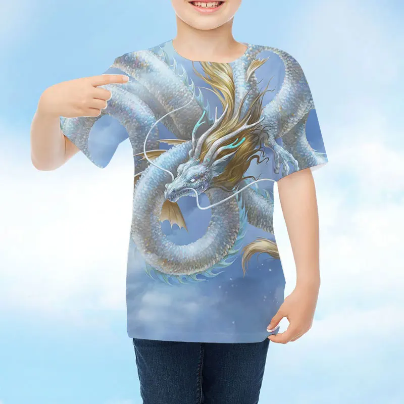 

Boys Dinosaur T-Shirt Cartoon Printing Girls T-Shirts Children's Tops Short Sleeves Summer Children's Clothing Dragon New Style