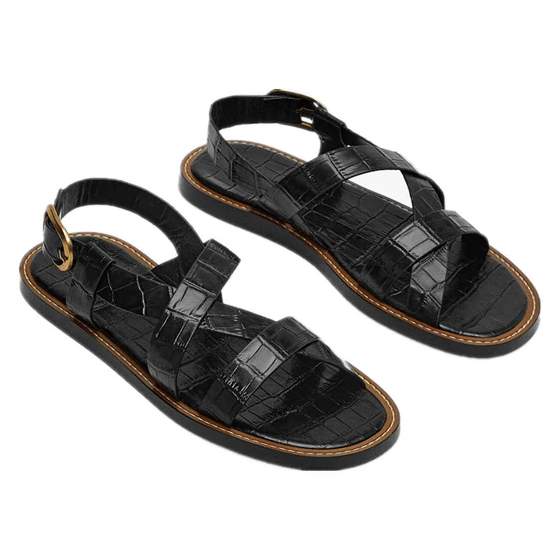 Elmsk  Shoes Women Morocco Retro Fashion Genuine Leather Cowhide Casual Sandals Women Texture Roma Flat