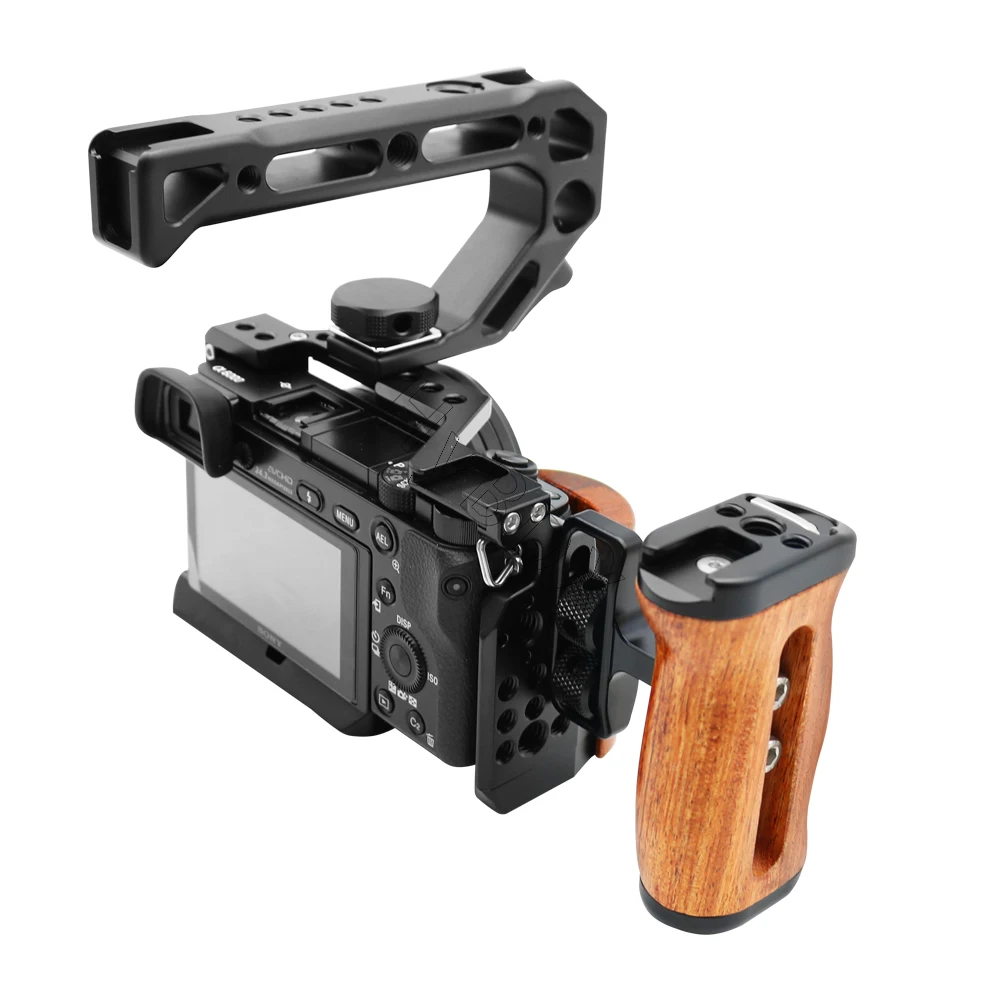 Universal Camera Cage Left /Right  Side Handle for Sony Canon Nikon Camera Cage Wooden Handle Grip Cold Shoe for Mic Video Light