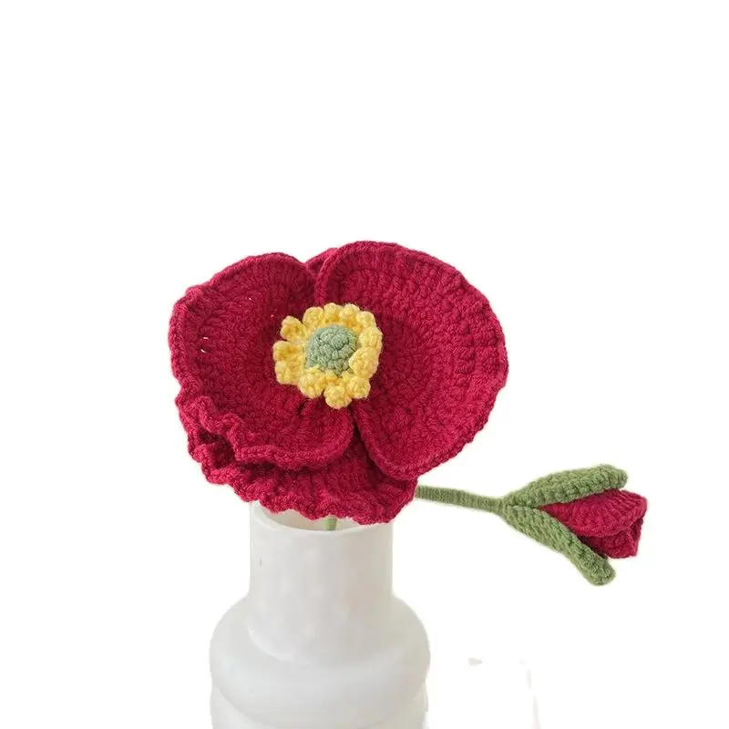 

5 PCS Red Corn Poppy Artificial Flowers Hand-knitted Wool Flower Bouquet DIY Simulate Flower Girlfriend's Valentine's Day Gift