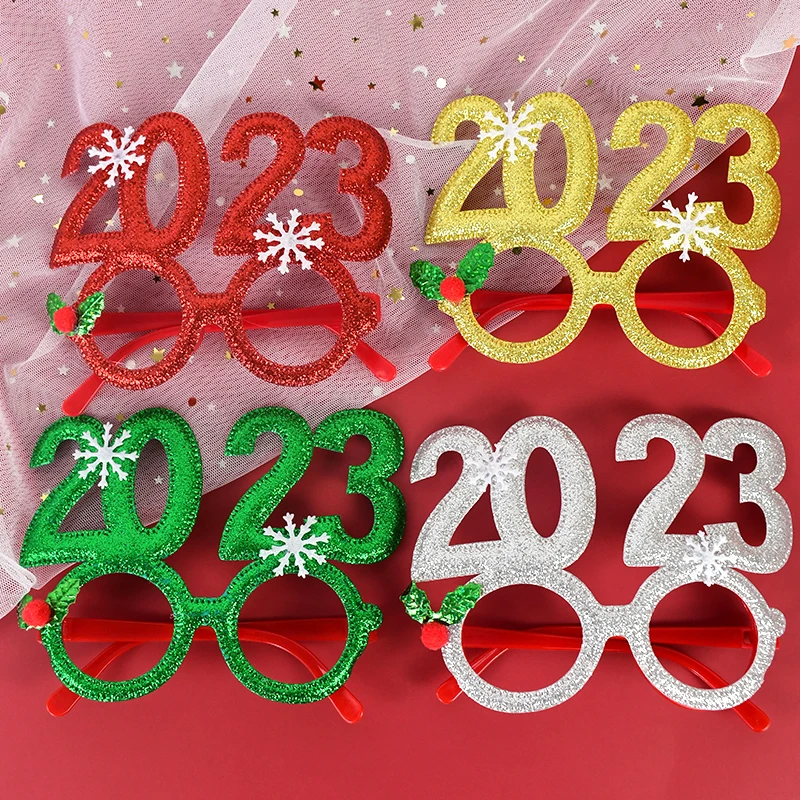 

1/4pcs Christmas 2023 Glasses Photo Booth Props Decoration Adult Kids Gift Glitter Glasses Frame New Year Home Party Accessories