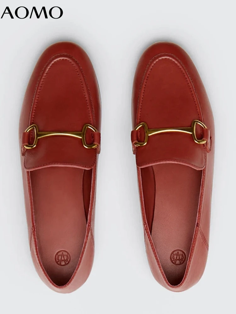 

AOMO 2022 Fashion Shoes Women England Style Office Lady Loafers Simple Solid Genuine Leather Sheep soft Casual Shoes Women AZH40