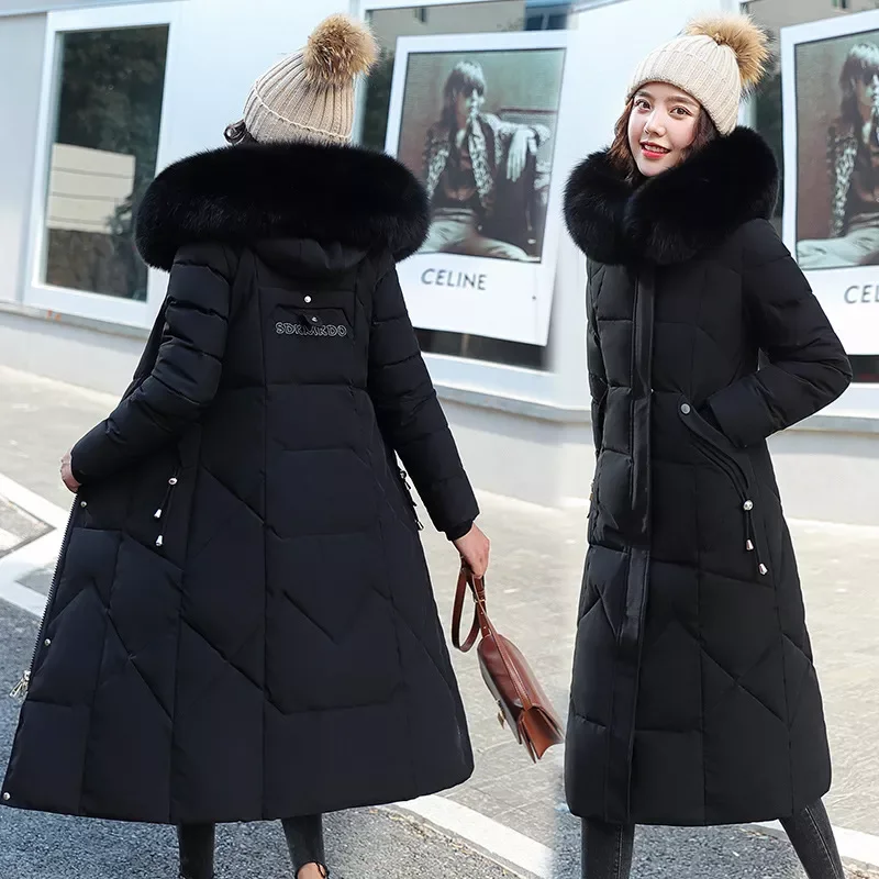 New2022 Parka over knee cotton padded clothes big hair collar thickened cotton padded jacket fashion women's wear 8608