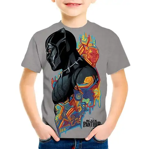 Новые детские летние футболки с 3D рисунком черной Пантеры, крутая Одежда для девочек и мальчиков, футболка для маленьких детей, модные топы ...