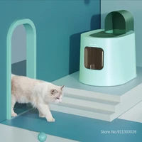top out semi closed cat litter box splash proof anti odor big space green kitten toilet cat potty with carry handle pet supplies