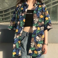 houzhou hawaiian shirts harajuku vintage womens beach shirt button up cardigan short sleeve chiffon blouse summer top 2022