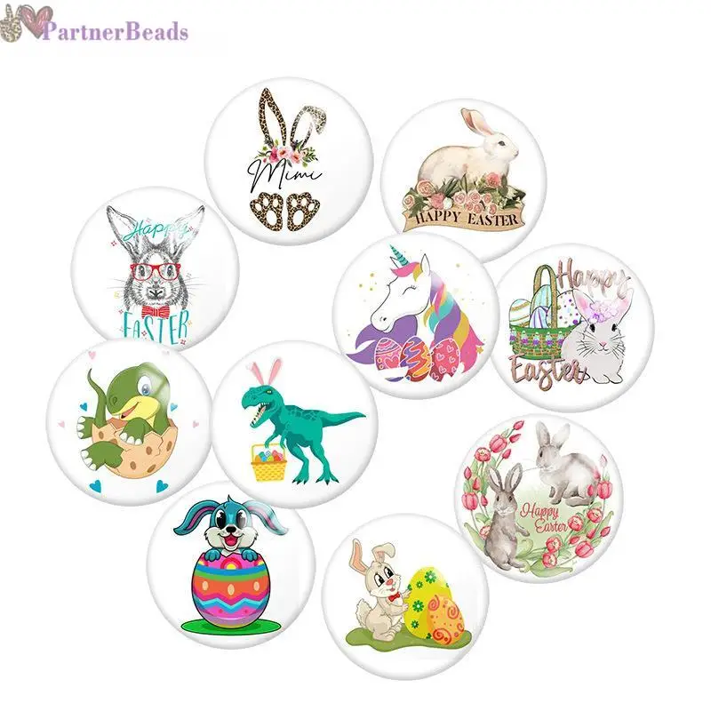 

happy easter rabbit Round Photo Glass Cabochon Demo Flat Back Making Findings 20mm Snap Button N7661