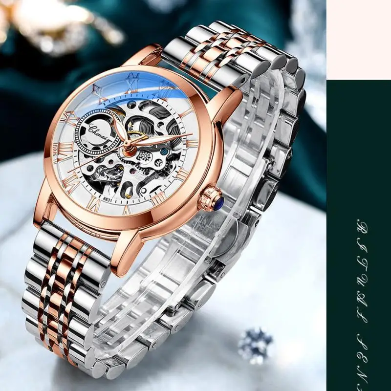 

Exquisite Women Watches Casual Rose Gold Dress Mechanical Automatic Watch Ladies Trend Gift Stainless Steel Strap Skeleton Watch