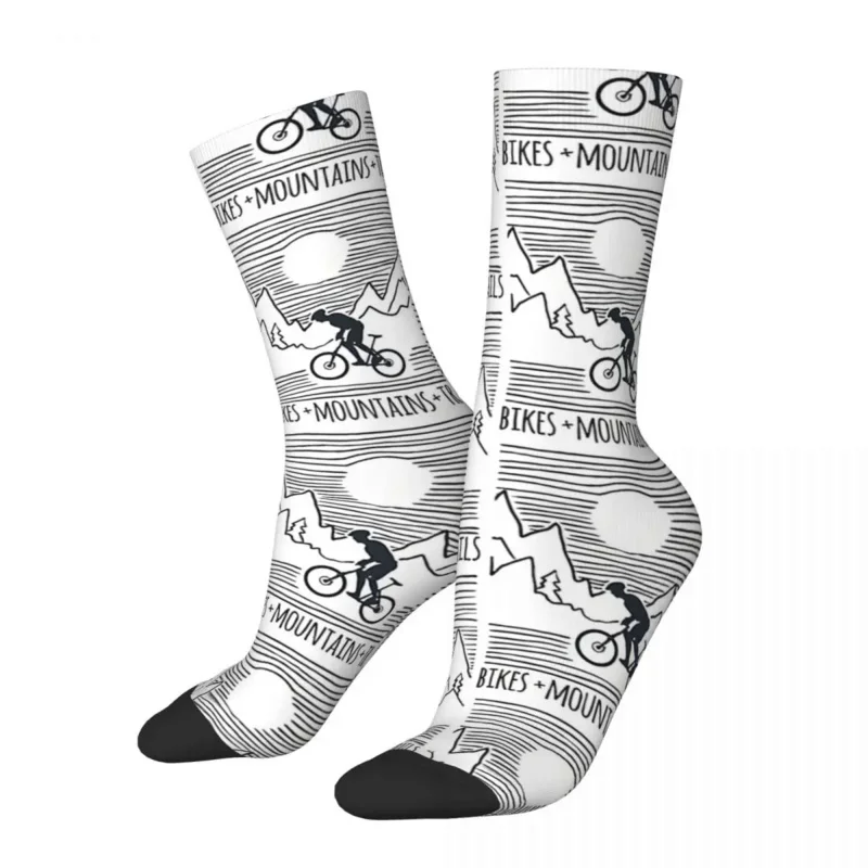 

Funny Crazy For Men Mountains Trails Downhill MTB Hip Hop Harajuku Bicycle Bike Pattern Printed Boys Crew Sock Casual Gift