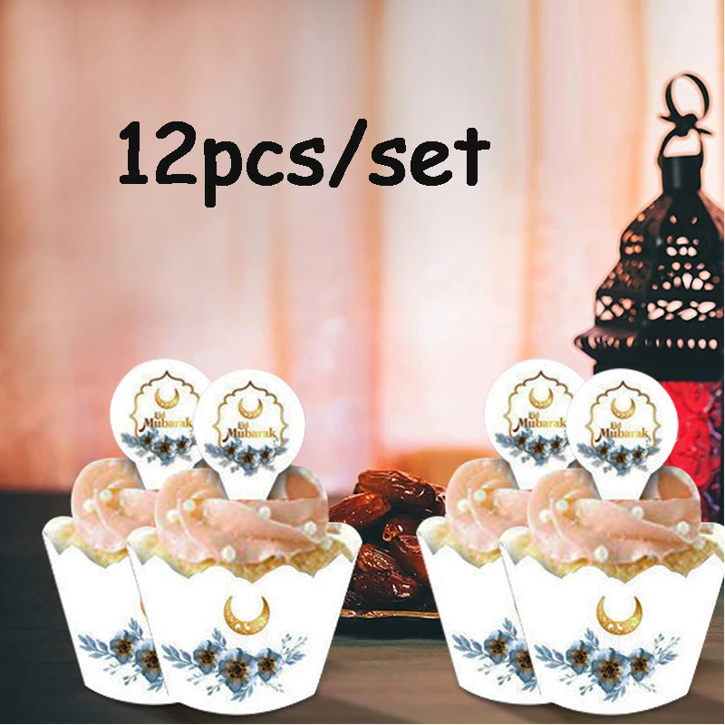 

Золотистые и Серебристые блестящие топперы для капкейков, праздничные флажки для Рамадана, мусульманский Мубарак, украшение для вечерние р...