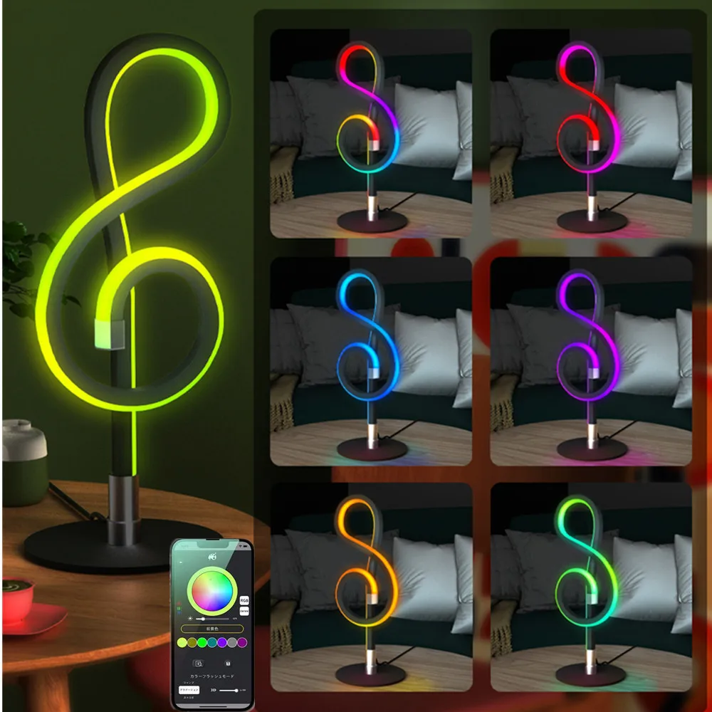 

Умная настольная лампа RGB с музыкальной нотой, меняющая цвет, настольная лампа с управлением через приложение для прикроватного столика, игрового декора комнаты