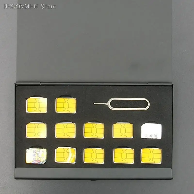 1Pc 12-Slots-NANO+1-Slot-Card-Pin Aluminum Portable SIM Micro Pin SIM Card Nano Memory Card Storage Box Case Protector Holder  images - 6
