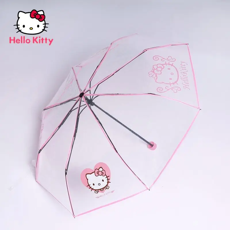 

Hello Kitty Fashion Transparent Umbrella Folding Student Cute Cartoon Pure Color Small Fresh Sun Umbrella