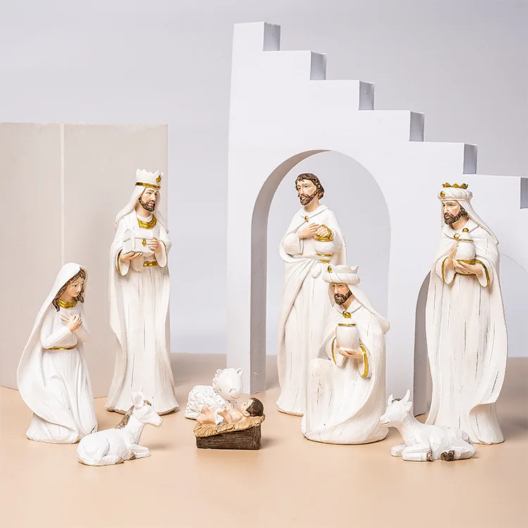 

Christmas Manger Group Ornament Soft Decoration Home Decor Jesus Christ Holy Family Resin Crafts Figurines Set Christ Child