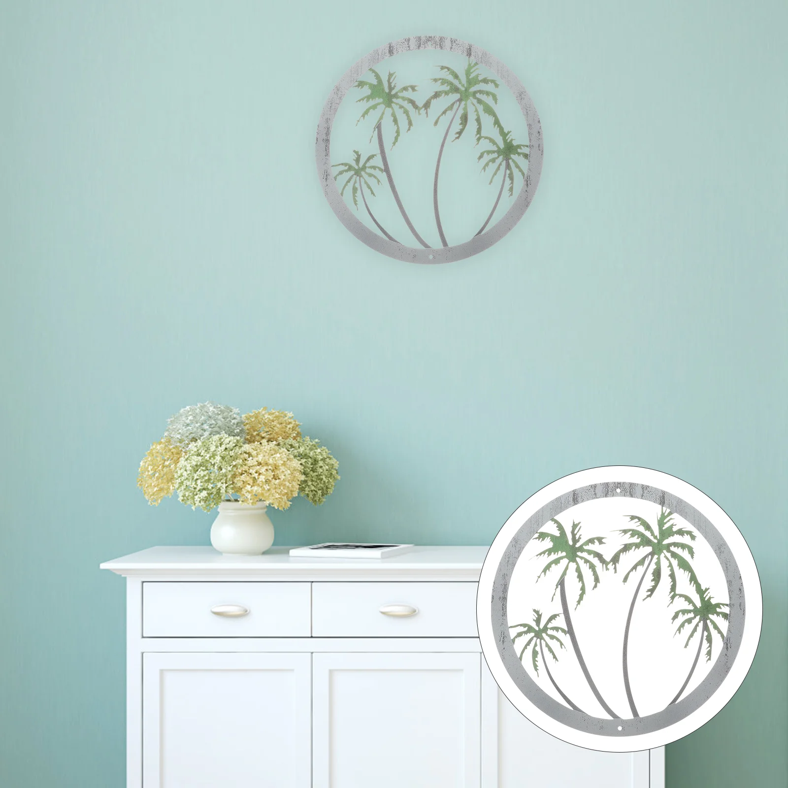 

Palm Tree Wall Decoration Scene Hanging Sculptures Home Garden Ornament Iron Metal Pendants Light House Decorations