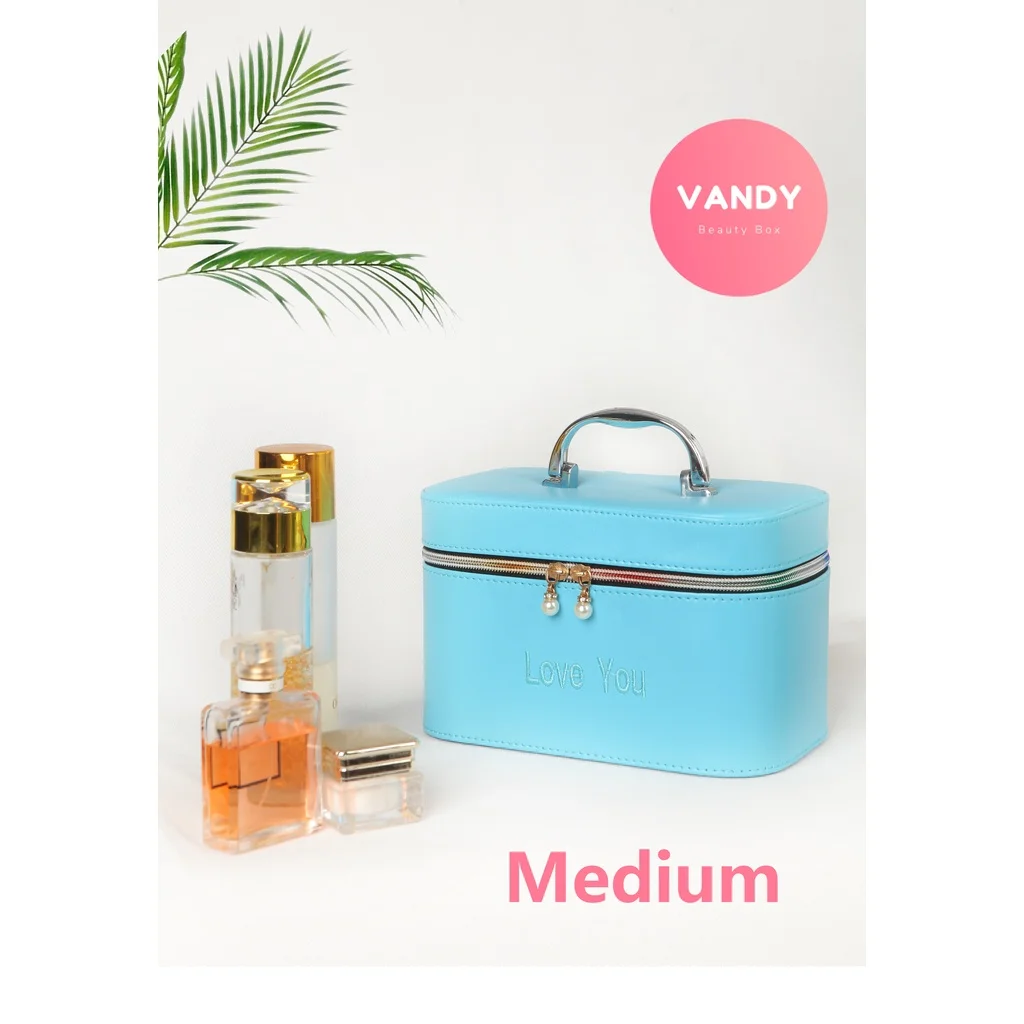 Vandy 2022 Blue Jewelry Zipper Cosmetic Case Bag for Women Girls Makeup Organizer Home Travel Must-Have Storage Box Waterproof |