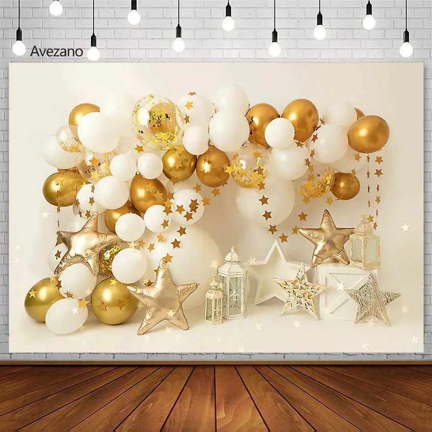 

Avezano торт разбивает фотографию фон новорожденный день рождения портрет Золотой воздушный шар Мерцающие Звезды Декоративный Фон Photo Zone Studio