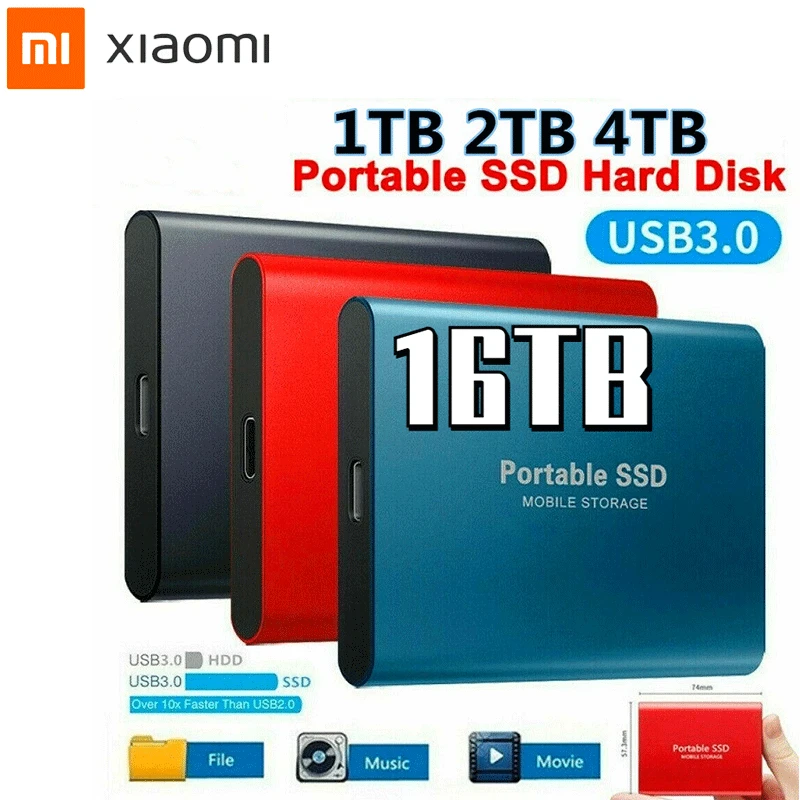 New Xiaomi Original SSD External Hard Drive 16TB HD Externo USB HDD Storage Device Hard Drive Desktop Notebook Computer USB3.0