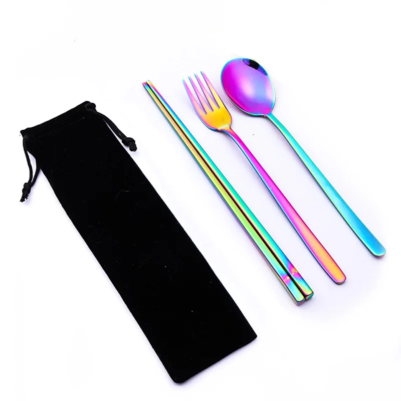 

Creative Titanium-plated 304Stainless Steel Tableware Set Stainless Steel 304 Spoon Chopsticks Set Portable Dinner Set