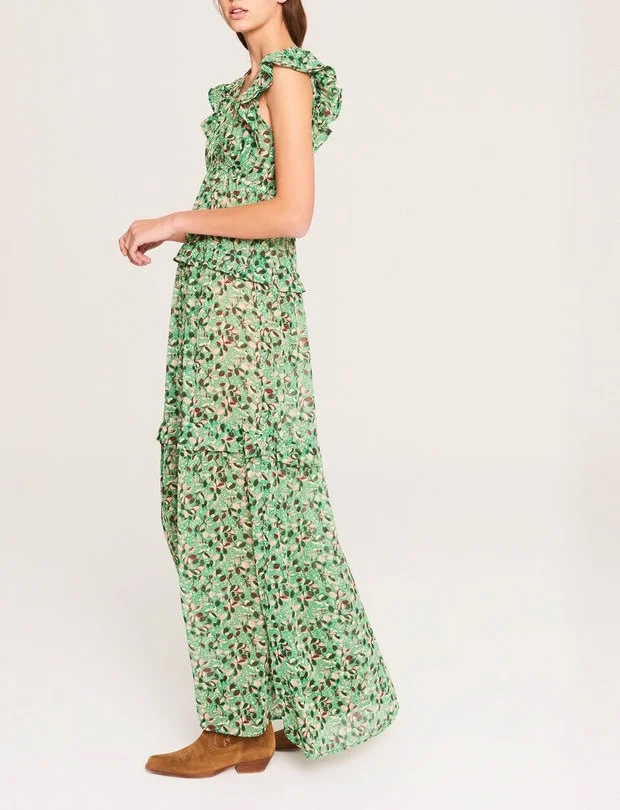 Лотосовые рукава с глубоким V-образным вырезом, высокого качества Зеленое платье "Фея Красоты и Элегантности".