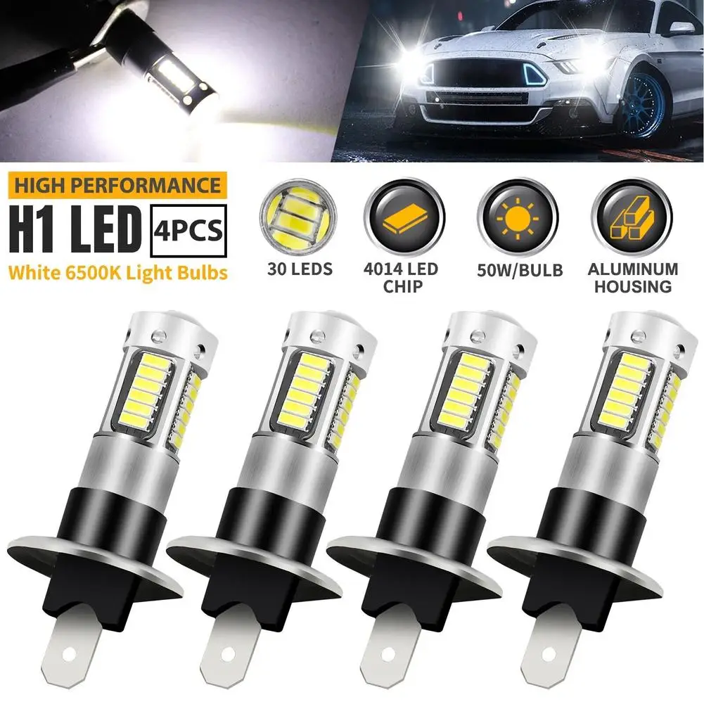 

[ New Arrivals ] 4pcs H1 Led Headlight Bulb Kit 360-degree High-low Beam Fog Lamp Drl 200w 6500k Light Bulbs Replacement